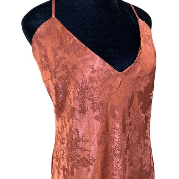 Lulu's Calia Love Floral Jacquard Satin Slipdress Size XL Rich Brown Sexy Silky - Picture 4 of 8